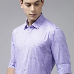 Arrow Men Light Purple Original Slim Fit Tartan Checks Opaque Pure Cotton Formal Shirt-image-101