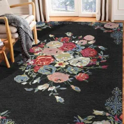 Black Floral Wool 4 ft x 6 ft Hand Tufted Carpet-image-69