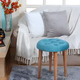 Shadowkart Blue & Beige Round Wooden Ottomans-image-26