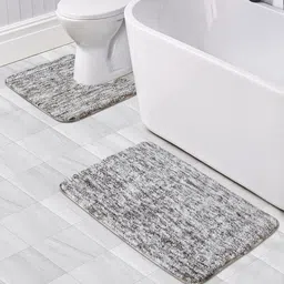OBSESSIONS Set Of 2 Grey 1300 GSM Anti-Skid Bath Rug & Contour Mat-21