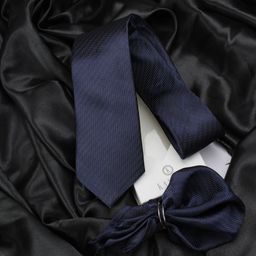 Kovove Navy Blue Tie with Pocket Square-image-84