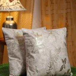 HOSTA HOMES Cream-Coloured & Gold-Toned 2 Pieces Floral Velvet Square Cushion Covers-image-80