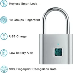 SEVENSPACE Smart Fingerprint Padlock, Ultra Light One Touch Open Lock with USB Charging Smart Door Lock image 2