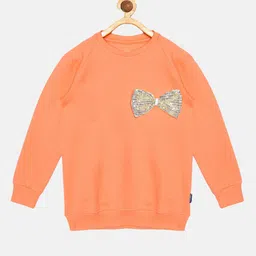 KiddoPanti Girls Peach Fleece Sweatshirt With Bow Applique-10