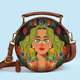 Kalankit Floral Printed Half Moon Satchel with Applique-58