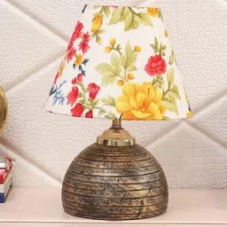Foziq Mustard-Yellow Colored Printed Terracotta Table Lamps-33