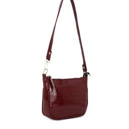 Lychee bags Maroon Textured PU Structured Sling Bag image 4