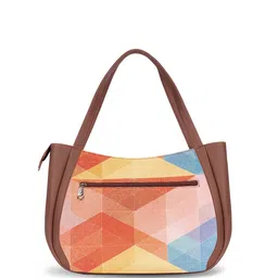 ZOUK Geometric Printed Oversized Jute Structured Shoulder Bag image 4