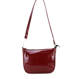 Lychee bags Maroon Textured PU Structured Sling Bag image 3