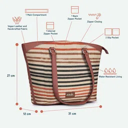 ZOUK Striped Structured Shoulder Bag with Applique image 5