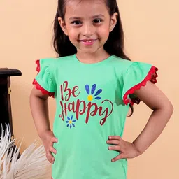 JUNITOS Girls Typography Printed Cotton Flared Sleeves Regular-Fit T-shirt-image-49