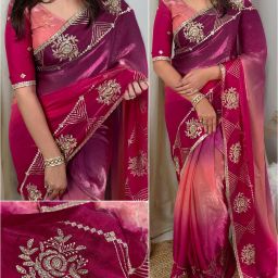 Embroidered Bollywood Satin Saree-image-96
