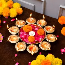 Diya Shape Urli Bowl for Festive, Diwali Decoration and Home Decor Iron Table Diya-27