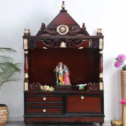 dzyn furnitures Divine Home Large Floor Rested Pooja Mandir without Door (Brown Gold)-picture-17