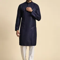 Pro-Ethic STYLE DEVELOPER Floral Embroidered Sequinned Pure Cotton Kurta With Pyjamas-9