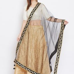Clora Creation Black & Gold-Toned Ethnic Motifs Dupatta with Sequinned-30