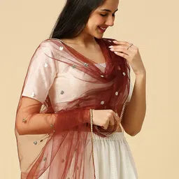 Dupatta Bazaar Embroidered Sequinned Net Dupatta image 5