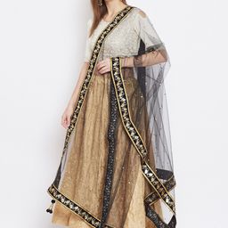 Clora Creation Black & Gold-Toned Ethnic Motifs Dupatta with Sequinned image 5