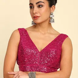 Soch Embellished Sequinned Padded Georgette Saree Blouse-picture-11