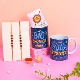 "BIG BRO LITTLE BRO" with Designer RakhI & roli chawal & rakhi Wishes Card A Ceramic Coffee Mug-image-5