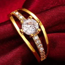 Gold White Crystal Studded Gold Plated Adjustable Finger Rings for Women Metal Gold Plated Ring-image-70