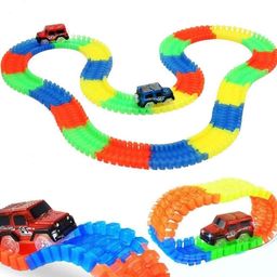 40 Pieces Mini Neon Glowing tracks with One Mini Car Toy with LED light for Kids-15