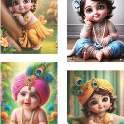 Baby Krishna Photo Posters for Pregnant Women, Cute Little Bal Gopal Poster For Room Wall Decoration (Pack of 4) Fine Art Print-27