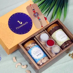 floweraura One Designer Rakhi With 100gm cashews & Resin Gift's For Brother's Assorted Gift Box-picture-19