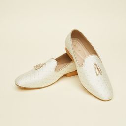 manyavar Cream White Lattice Patterned Loafer Style Men's Ethnic Jutti|Juttis and Mojaris Party Wear For Men-picture-13