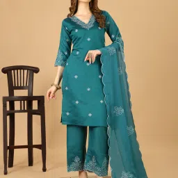 Women Chanderi Kurta Palazzo Dupatta Set-image-56