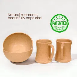 Pack of 4 Bamboo Reusable Bamboo Dinnerware Set 2x 750ML Bowls & 2x 300ML Coffee Mugs-image-6