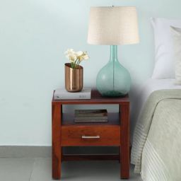 woodsworth from pepperfry Avian Z Sheesham Wood Bedside Table In Scratch Resistant Honey Oak Finish With Drawer-picture-11