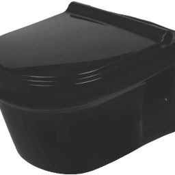 Ceramic Wall Hung Mounted Rimless Glossy Finish Full Black Color Western Commode Toilet / Water Closet Retro with Soft Close Slim Seat Cover Western Commode-20