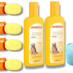 Anti-Tick and Flea Shampoo 400 ml + Soap 4x75gm + Bathing Hand Brush 700 ml Pet Coat Cleanser-12