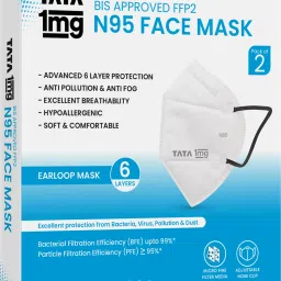1mg BIS Approved FFP2 N95 Mask White - Ear Loop, 6 Layers Protection Face Mask Cloth Mask image 2