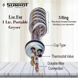 sunhot Midget With Thermostat Pocket Type Instant 1 Ltr. Portable Geyser Element 2500 W Shock Proof Immersion Heater Rod image 3