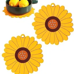 Silicone Mat for Hot & Cold Pot - Cute Sunflower Shaped Table mat Waterproof & Heat Resistant up To 300°F, Protect Your Furniture from Damage,Yellow Trivet-image-10