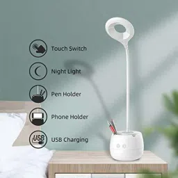 Rocklight Touch On/Off Switch LED Desk Lamp LED Night Table Light,Reading Lamp with Pen Holder Study Lamp (42 cm, White) Study Lamp-picture-17
