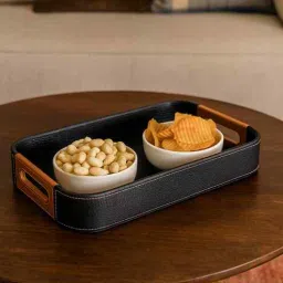 aarvi decor studio Black-Brown Premium Faux Leather Large Rectangular Serving Tray-picture-19