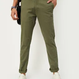 Men Regular Fit Green Cotton Blend Trousers-image-3