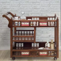 mudramark from pepperfry Mirra Solid Wood Bar Trolley in Walnut Colour-picture-2