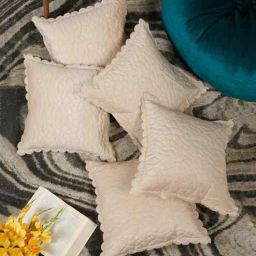 hosta homes Cream Velvet Abstract 16X16 Inches Cushion Covers (Pack of 5)-picture-10