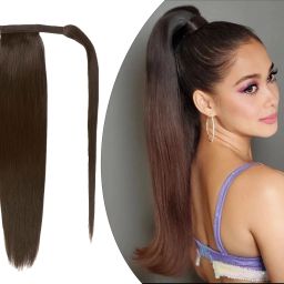 100% Human 100 Gr Ponytail 22 Inches Extension With Natural Brown Color Hair Extension-image-107