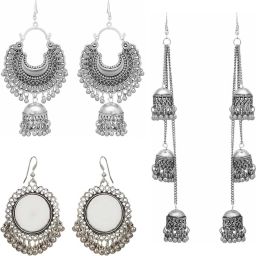 Combo of 3 pair silver chandbali mirror Stylish Earrings for Women and Girls Sterling Silver Drops & Danglers, Stud Earring, Jhumki Earring-image-13