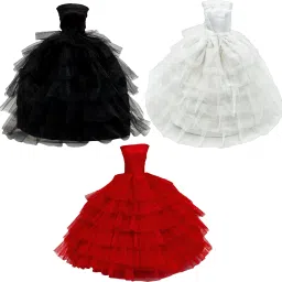 - Handmade Clothes Frock For Dolls [Pack of 3 - Black/White/Red]-40