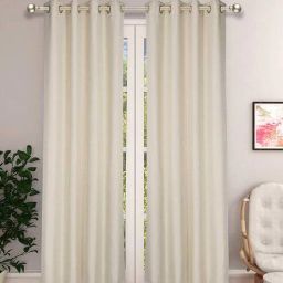 the conversion Cream Solid Jute 9 Ft Light Filtering Eyelet Door Curtains (Set of 2)-picture-8
