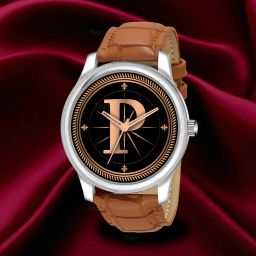 Fancy Design Stylish ALPHABET P Dial Beige Leather Strap Men Wrist Watch Analog Watch - For Men ALPHABET P Design Letter P Style ALPHA-P-NEWAVO-SIL-TAN-CRL-image-76
