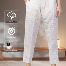 fambee Women Relaxed White Cotton Blend Trousers-picture-42