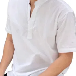 Men Solid Cotton Blend A-line Kurta-picture-2