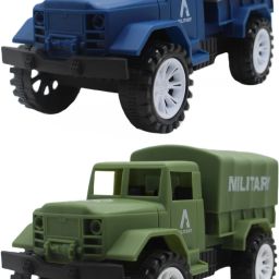 Set of 2 combo Friction Powered Plastic military|army trucks Blue|Green toys-13
